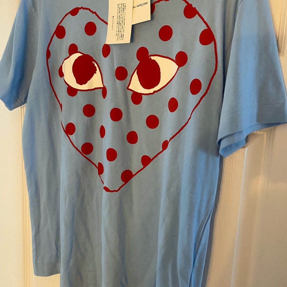 Comme des Garcons PLAY Blue Tee with Red Heart Design